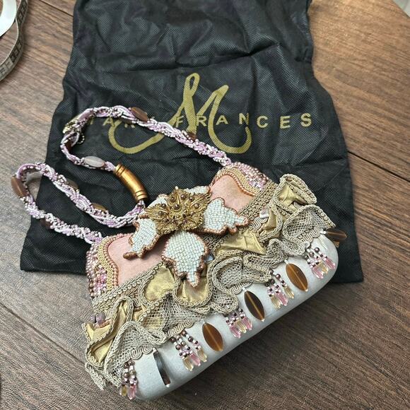 Vintage Mary Frances Embellished Floral Beaded Shoulder Bag Blush Fabric - Picture 1 of 13
